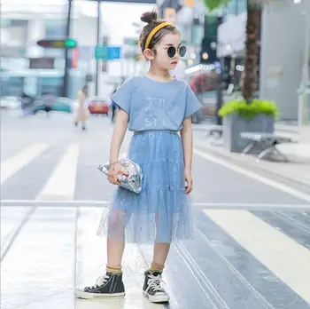 

2020 new girls 2 pcs set t-shirt+skirt fashion summer girls suit 4-9t C986