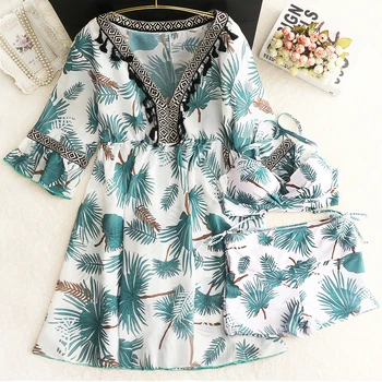

2019 swimwear women swimsuit bikini set three piece swimsuit bathing suit floral print thin chiffon blouse plus size swimwear