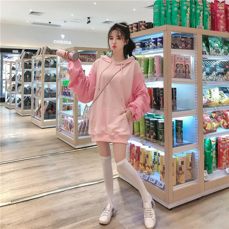 Ulzzang Harajuku Kawaii длинные толстовки Толстовка женская одежда зимняя Корейская Милая негабаритная толстовка с карманом толстовка с капюшоном для школьниц