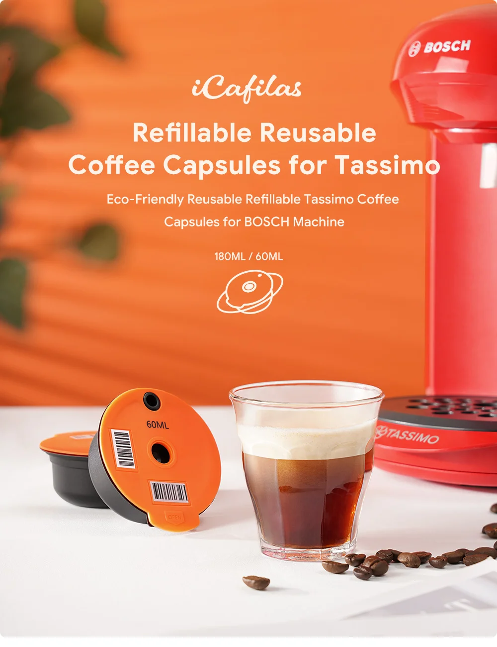 Icafilas Coffee Capsule For Tassimos 60/180ml Refill Reusable Coffee