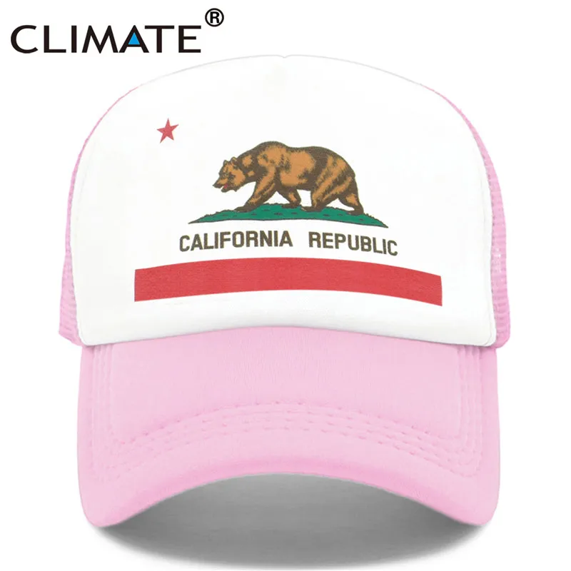 CLIMATE California, Кепка для водителя грузовика, мужская, медведь, флаг California, флаг, кепка s, женская, забавная, хип-хоп кепка, бейсбольная кепка, крутая, летняя, сетчатая Кепка - Цвет: Pink Cap