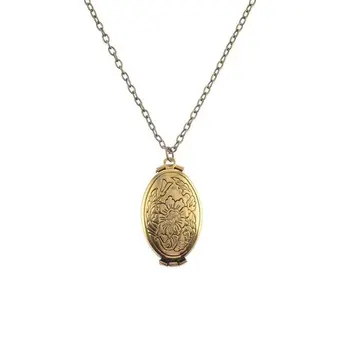 

2020 Oval Carved Flower Stripe Locket Pendant Necklace Women Vintage Ancient Brass Opening Photo Box Jewelry Photo Necklace