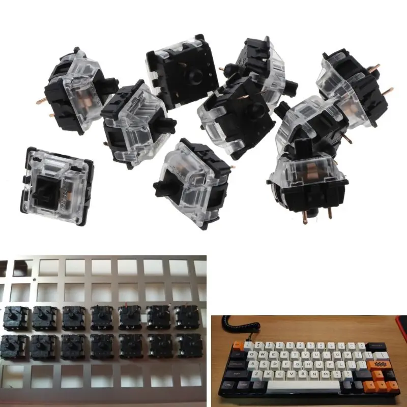 10Pcs Mechanical Keyboard Gateron MX 3 Pin Black Switch Transparent Case