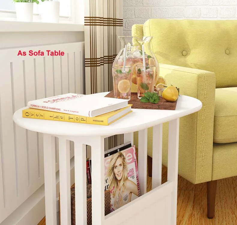  White color MDF Living Room Folding Coffee Table Sofa Side Round Table Multi Use Bedroom Washing Ro - 4000478784855