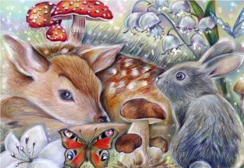 

5D Diamond Painting Cartoon deer Rabbit Full Square Diamond Embroidered mushroom butterfly Picture Rhinestone Child Manual Gift
