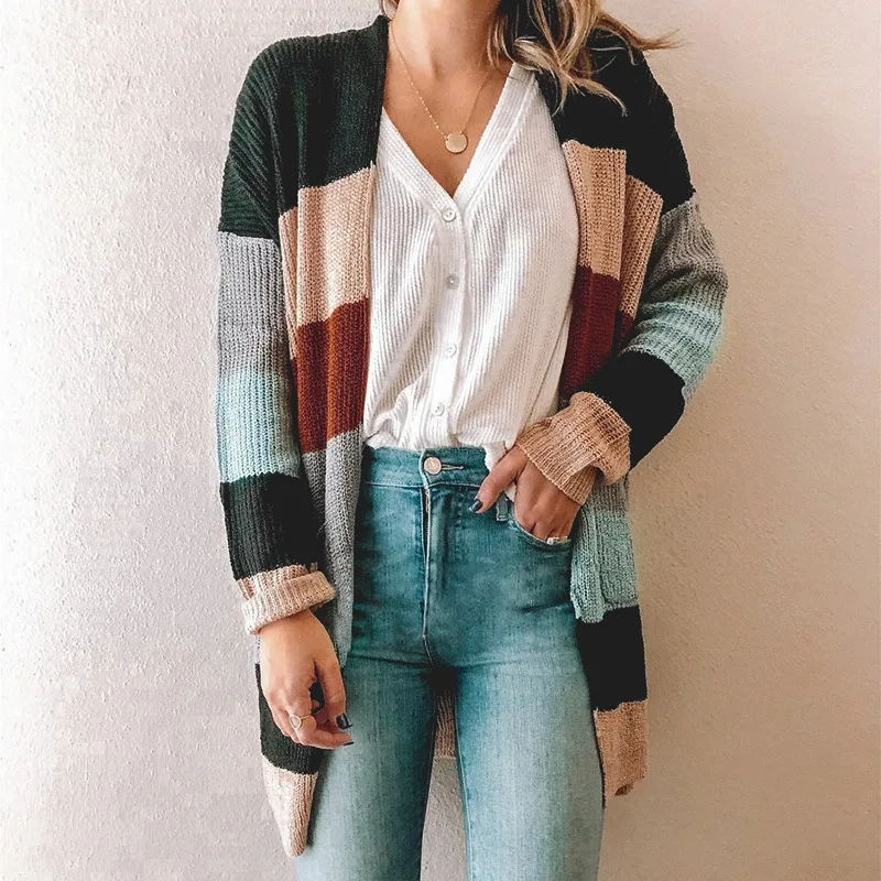 Arrival Wool Knit Cashmere Sweater Paragraph Loose Long-Sleeved Coat Stripe Conditioning Shirt Vestidos Stitch Cardigans Female |
