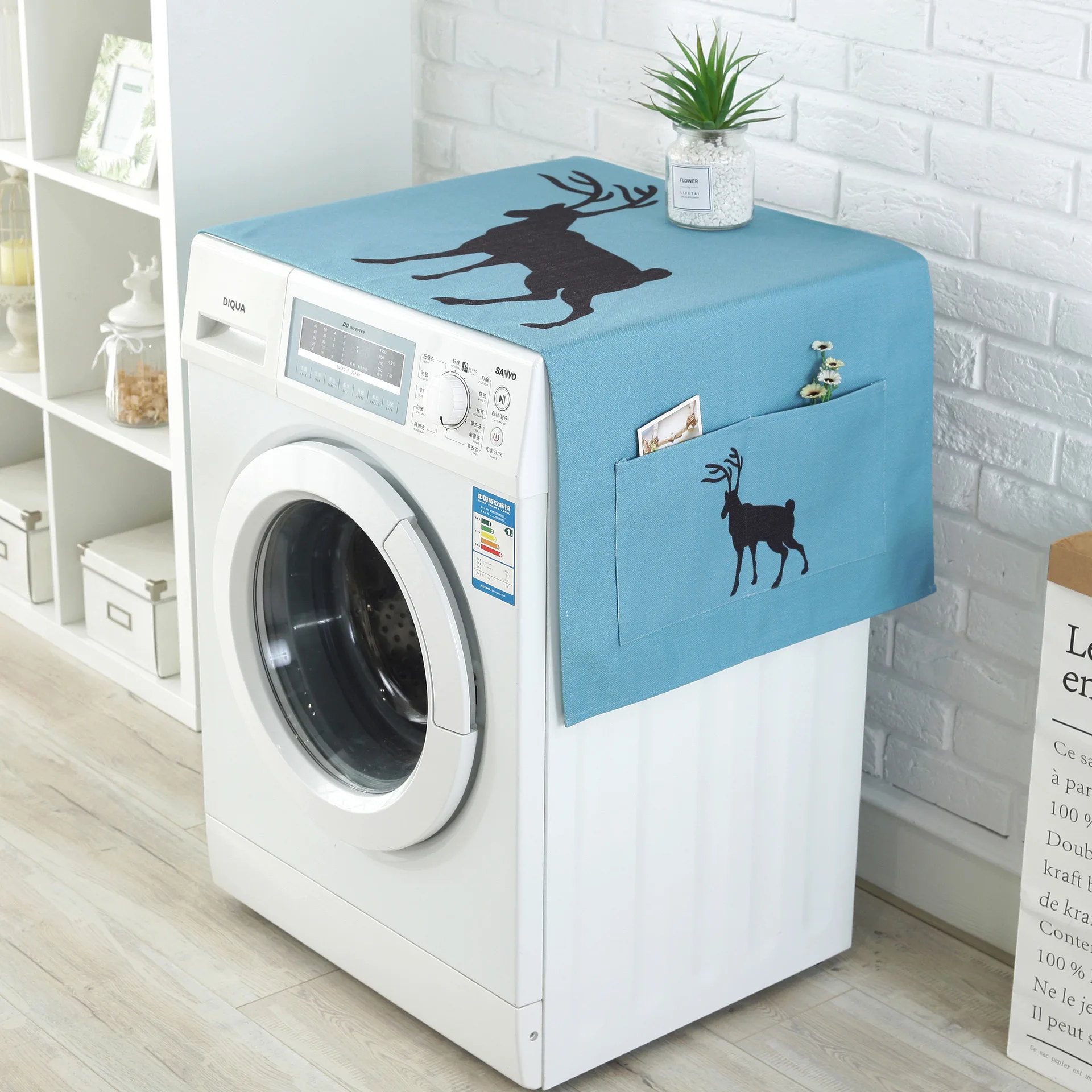 

Northern European-Style Thick Cotton Linen Waterproof Roller Washing Machine Cover Refrigerator Cover Sun Shield Microwave Oven