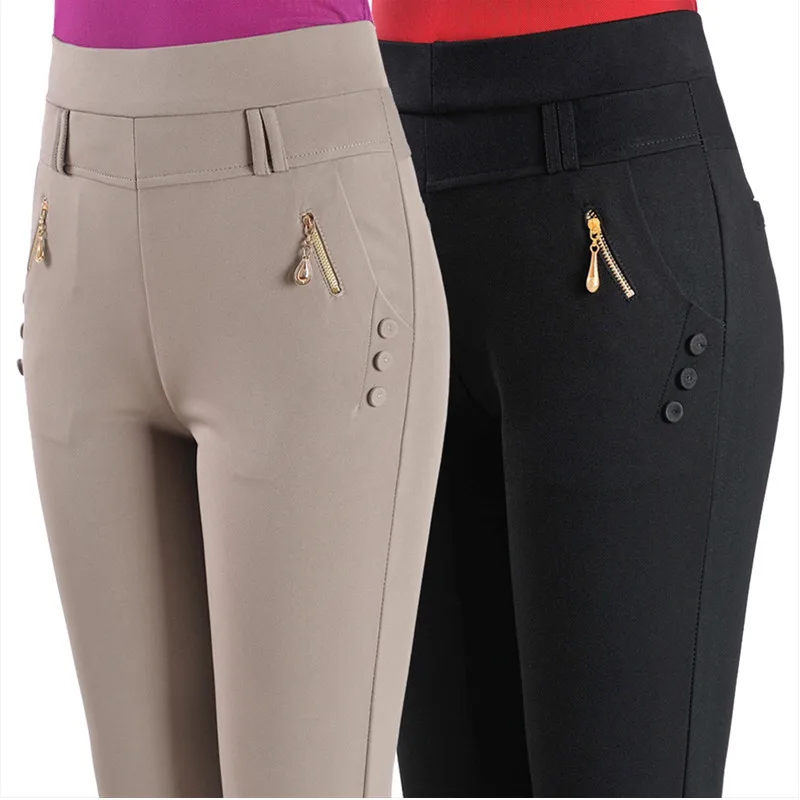 

Middle-aged mother Stretch Trousers Plus size Spring Autumn High-waist Loose Women Casual Pants Warm Female Straight-leg Pants