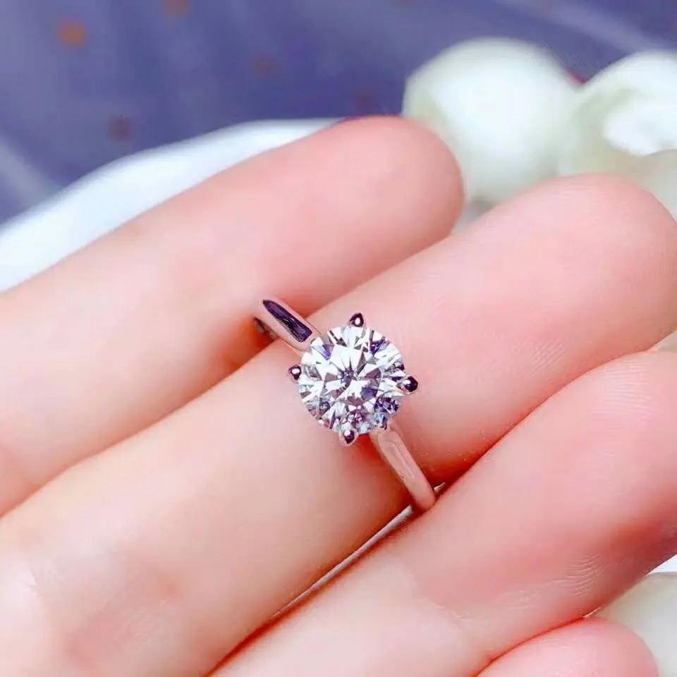 Shilovem 18k Белое Золото Moissanite кольца с бриллиантами Женские Классические свадебные растения Рождественский подарок 6,5 мм vvs bj6.56.5469sz