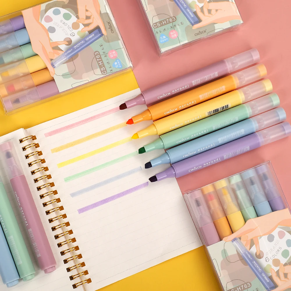 6 Pcs/set Morandi Color High Quality Highlighter DIY Capacity Student Journal Mark Pen Stationery Kawaii School Supplies | Канцтовары