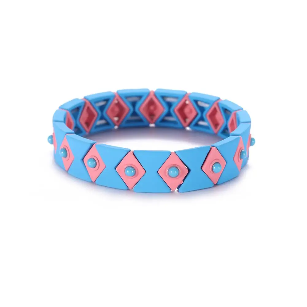 Blue and Pink Skyrim геометрический Радужный эластичный растягивающийся браслет красочный богемный Miyuki эмаль окрашенный металлический Штабелируемый браслет браслеты для женщин - Окраска металла: Blue and Pink