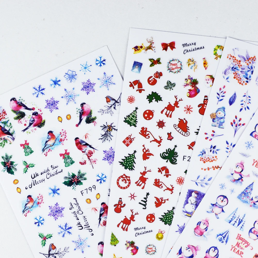 

Christmas God Christmas Tree Santa Socks Nail Art Sticker Elk Sleigh Nail Slider Snowflake Flowers 3D Nail Decoration Applique