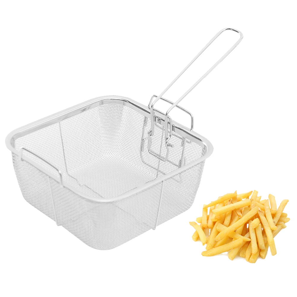 

Portable Hanging Mesh Kitchen Square Oil Strainer Stainless Steel Tool French Fries Frying Basket With Handle Chips Mini Cooking