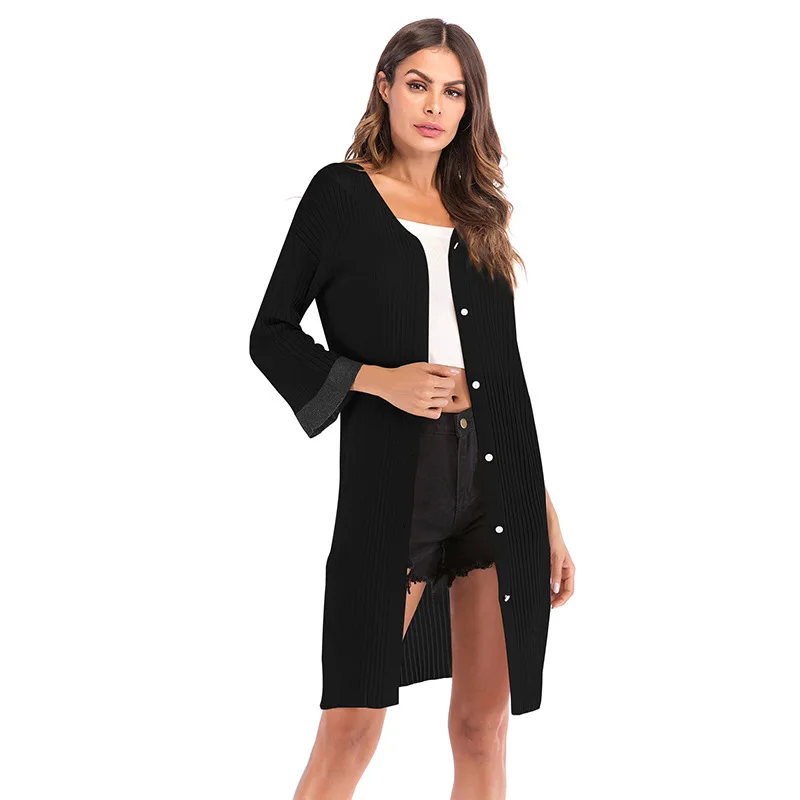 

=autumn Women's Elegant Casual Single-breasted Thin Section Loose Solid Color Cardigan Knit Fashion V-neck Ladies Shawl Coat