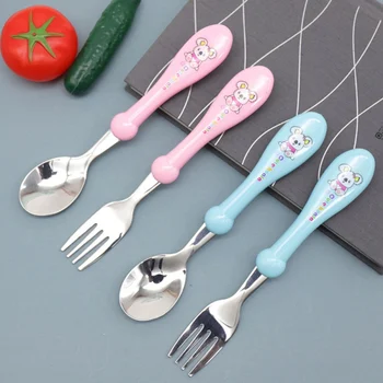 

Cartoon Children Koala Stainless Fork Spoon Baby Learn To Eat Training Spoon Solid Feeding Children Fork Spoon Drop Shipping