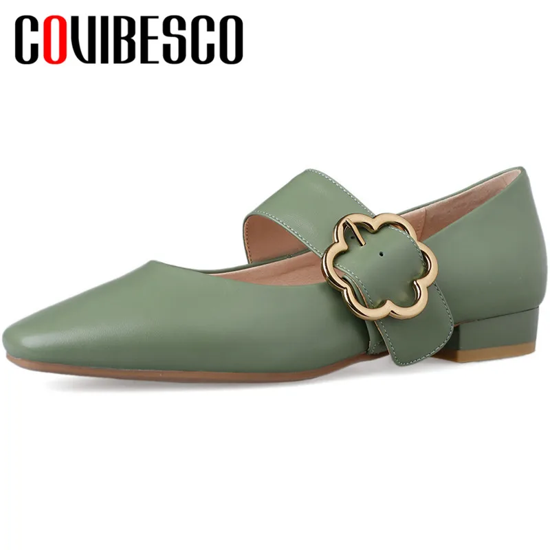 

COVIBESCO 2020 Classic Design Women Pumps Cow Leather Spring Autumn Casual Mary Janes Metal Dcoration Square Toe Square Heeled