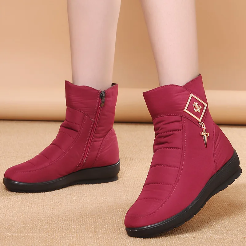 Г., новые женские ботинки водонепроницаемые женские туфли плюшевые теплые зимние ботинки женские ботинки - Цвет: red2