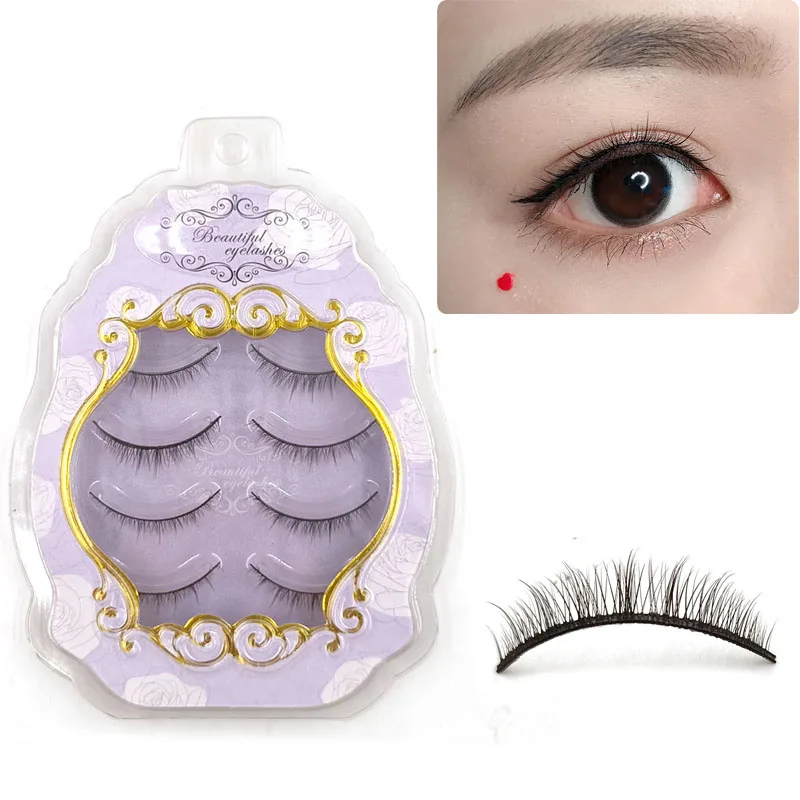 Icycheer 4 Pairs/box Japanese Natural Look Eyelashes Transparent Stem Handmade Natural Soft