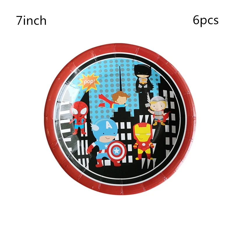 6PCS 7inch plate Супергерой Мстители День Рождения украшения детский душ одноразовая посуда чашки скатерть тарелка события вечерние принадлежности - Цвет: 6PCS 7inch plate
