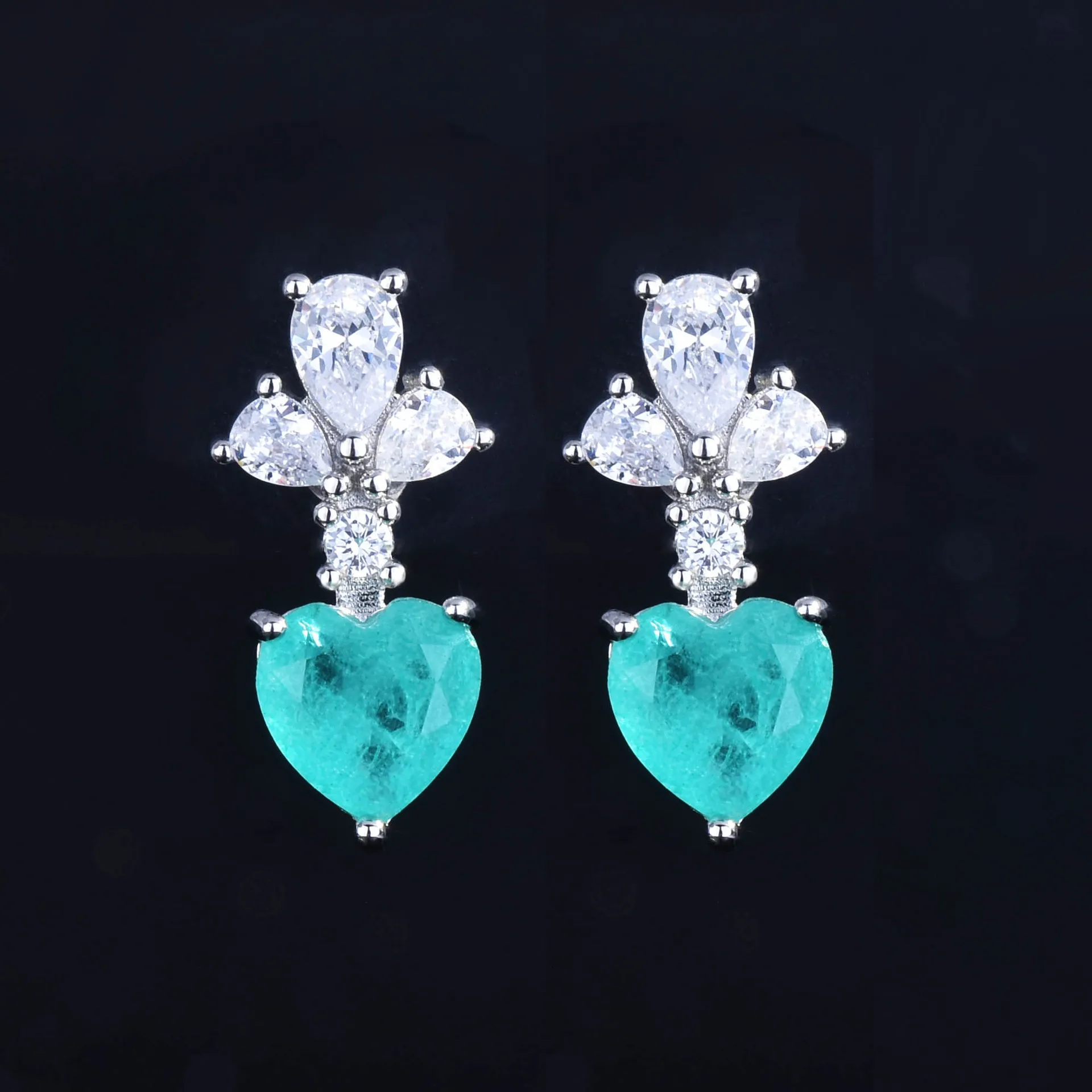 925 Sterling Silver Blue Tourmaline Necklace&Earrings Sets For Women Fine Jewelry Gift