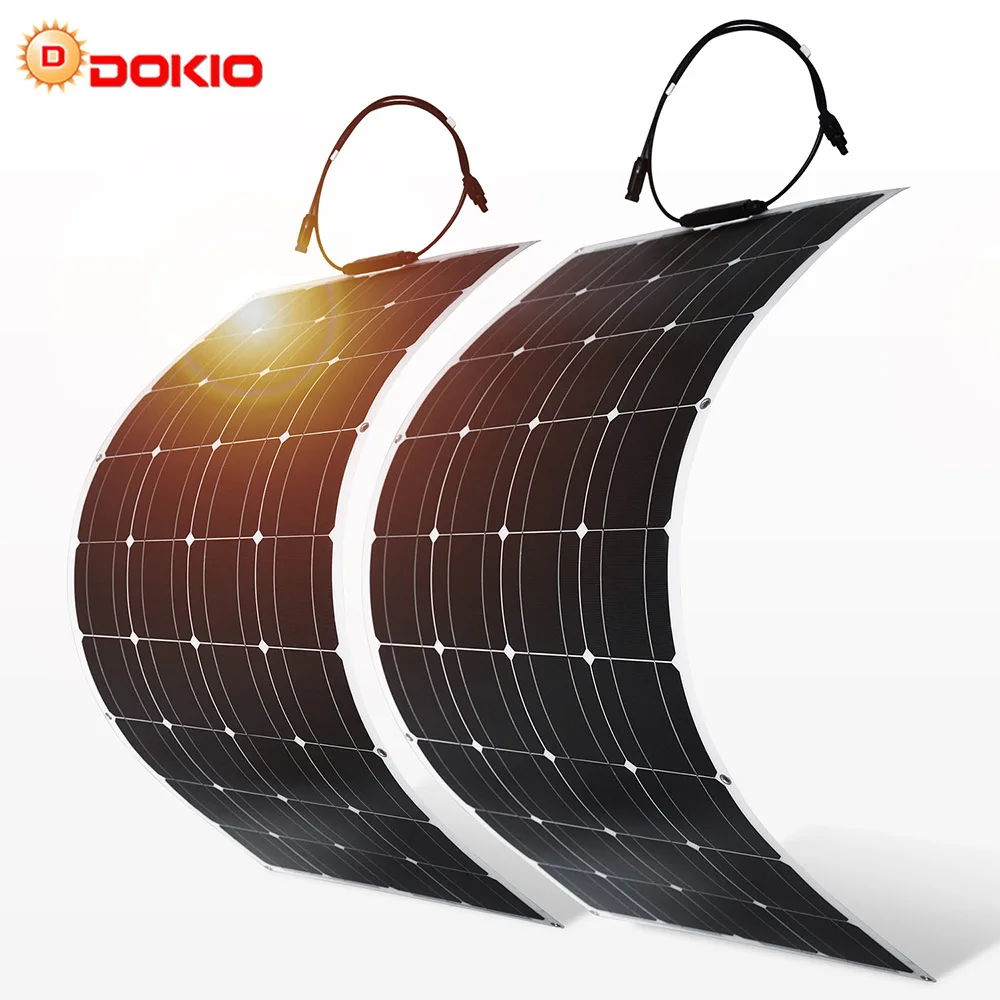 Dokio 2PCS 12V 100W Flexible Monocrystalline Solar Panel For Car Battery & Boat & Home 200w 300w 1000w 18V Solar Panel China