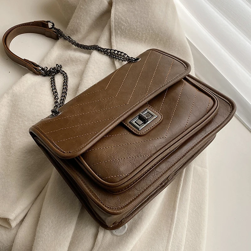 

MONNET CAUTHY New Fashion Shoulder Bags Casual Elegant Office Lady Crossbody Bag Solid Color Black Brown Chain Zipper Mother Bag