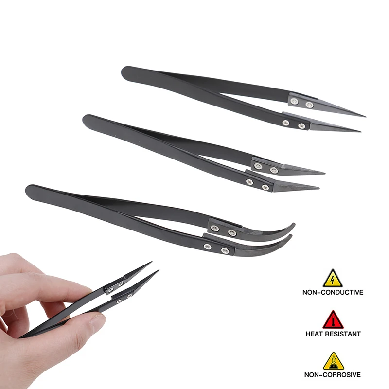 

1PC Stainless Steel Black Ceramic Tweezers For Electronics Soldering Repair Tools