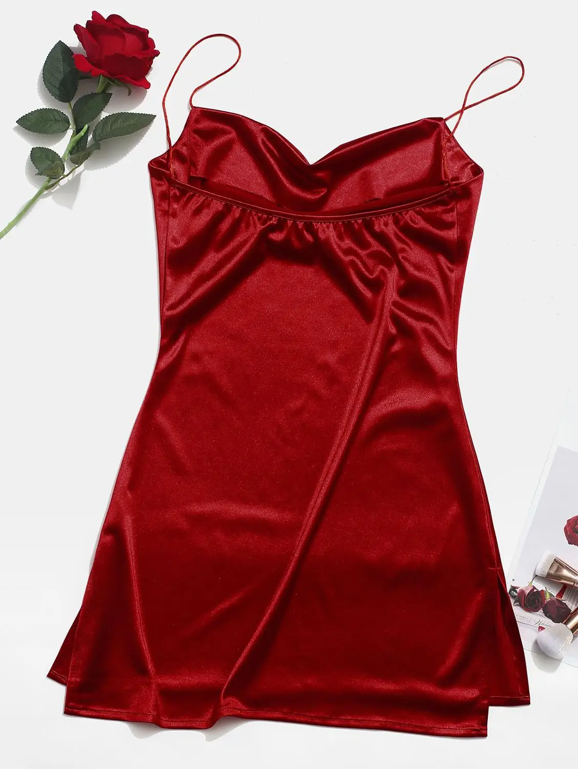 ZAFUL женское сатиновое мини-платье на бретельках с разрезом по бокам, однотонное праздничное платье трапециевидной формы на бретельках