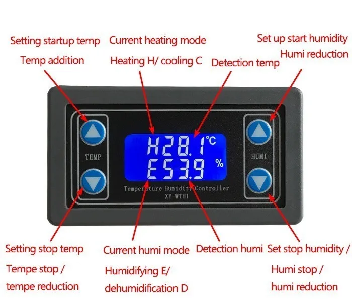 10A термостат цифровой Температура регулятор влажности с источником питания от постоянного тока, 6 V-30 V Термальность регулятор температуры с термопарным ЖК-дисплей Дисплей SHT20 Сенсор метр
