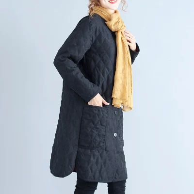Женская однобортная куртка с карманами и хлопковой подкладкой, зимние женские парки, длинные тонкие женские пальто, черные пальто N920 - Цвет: BLACK