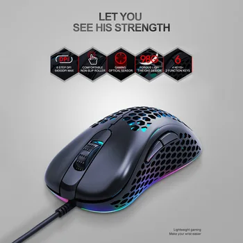 

T-WOLF G540 6400 Dpi Gaming Mouse USB Wired Buttons Honeycomb Holes 4-Color Breathing Light Optical Mice for PC Computer Gamer