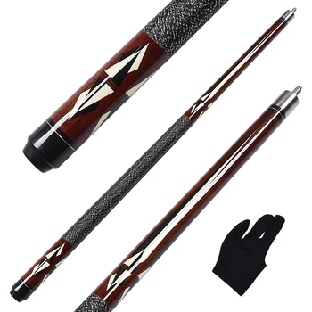 

Pool Cues Stick 13mm Tip Maple Shaft with Radial Joint Linen Wrap Decal Butt 58 Inch Brown Color & Free Glove