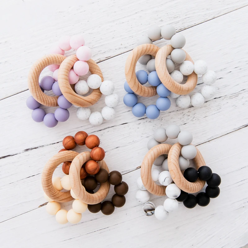 Baby Teethers Beech Wooden Rattles Teething Rodent Tiny Rod Baby Toys Pendant For Newborn Feeding Double 4