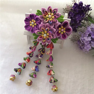 purple(1pc) Новинка, красивые, изготовленные на заказ, ручная работа, японское кимоно, Сакура, головной убор для девочек, женские заколки для волос, Цветочные заколки для волос с длинной осенью - Цвет: purple(1pc)