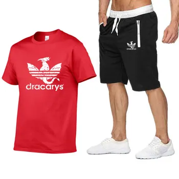 

2020 men's dracarys summer sports suit short sleeve T-shirt + shorts new fashion men's multicolor printed T-shirt 2 pieces