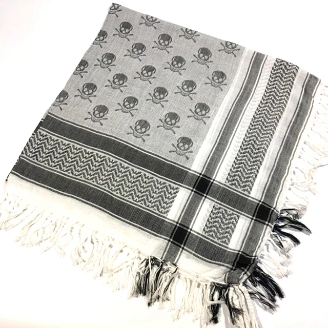 Outdoor Arab Keffiyeh Shemagh Scarf Hiking Military Tactical Hunting Camping Scarves with Tassel Desert Scarf Army Headshawl White black