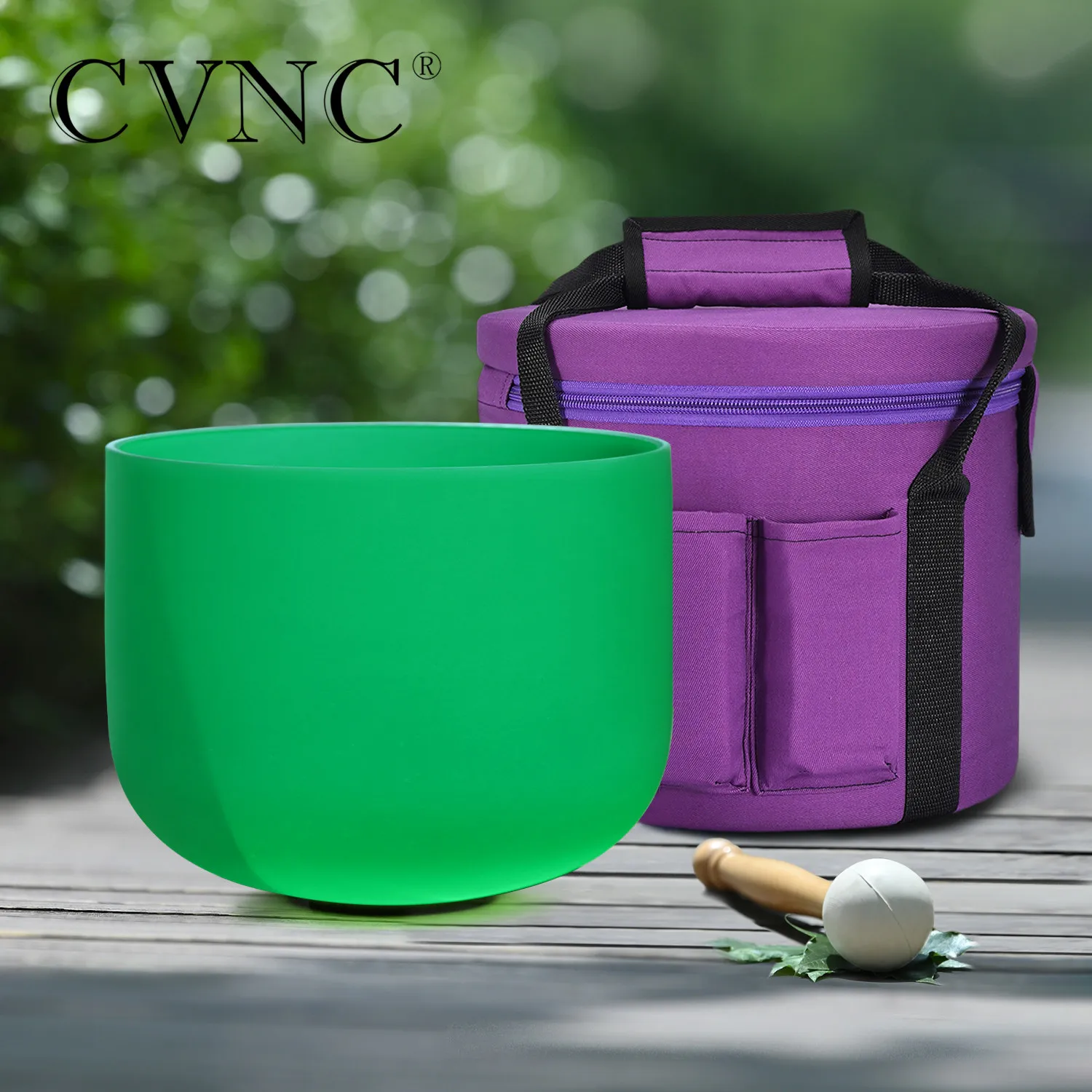 CVNC 8" Note F Heart Green Color Frosted Quartz Crystal Singing Bowl with Traveling bag |