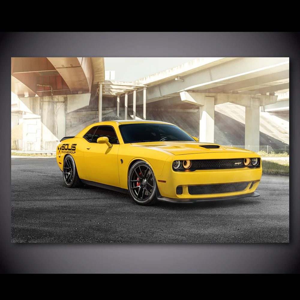 Картины настенное искусство Dodge Challenger Hellcat желтые мышечные автомобили