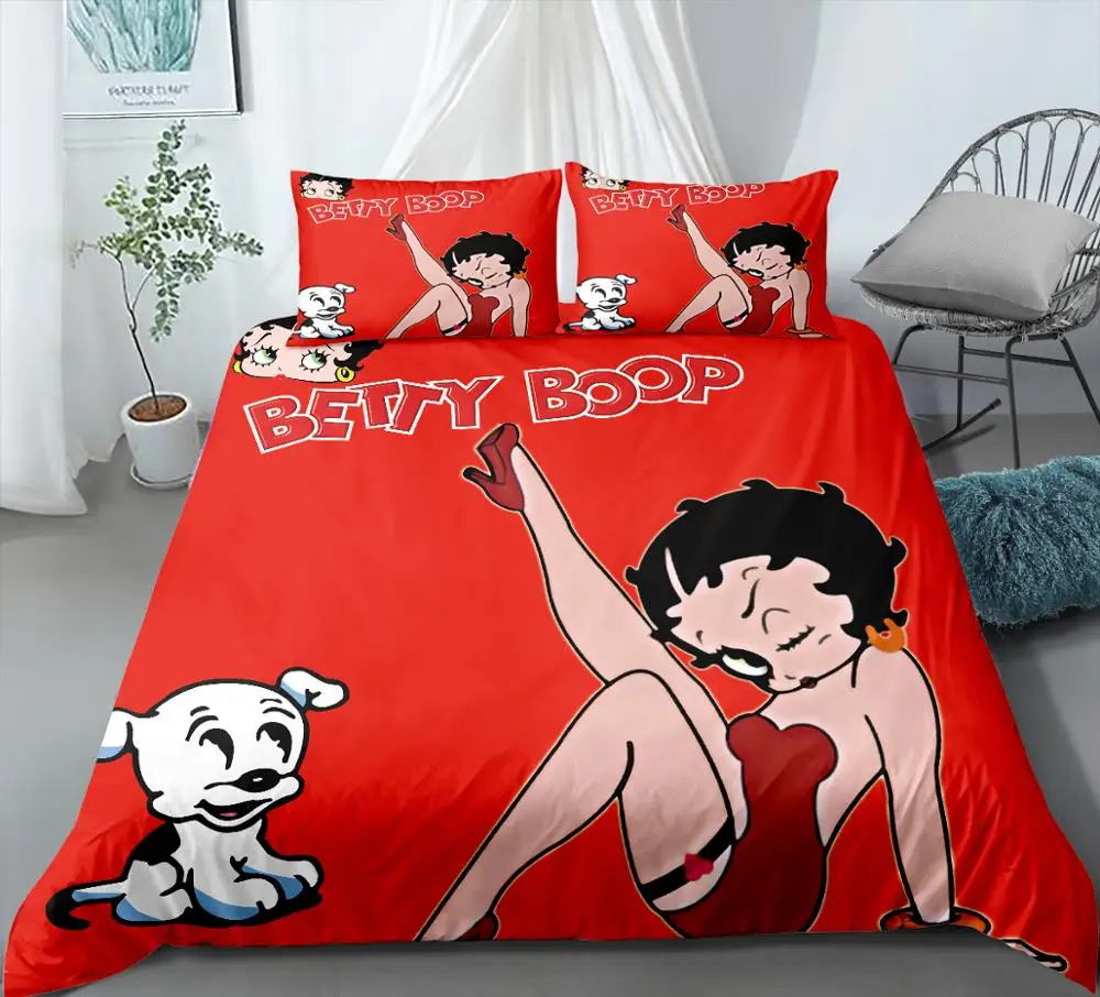 

Cartoon Bedding Set Kids Betty Boop Duvet Cover Sexy Lady Home Bed Linen Set Pillowcase Single Double Full Queen Size 2/3 Piece