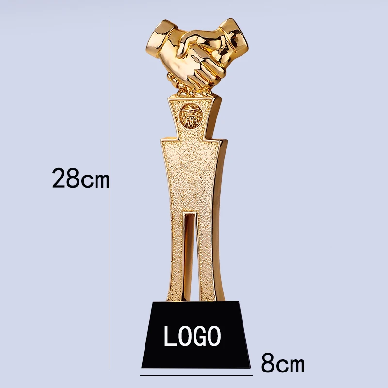

Custom Cooperation Win-win New Gold-plated Resin Trophy Custom Corporate Event Award Business Cooperation Trophy Plastic