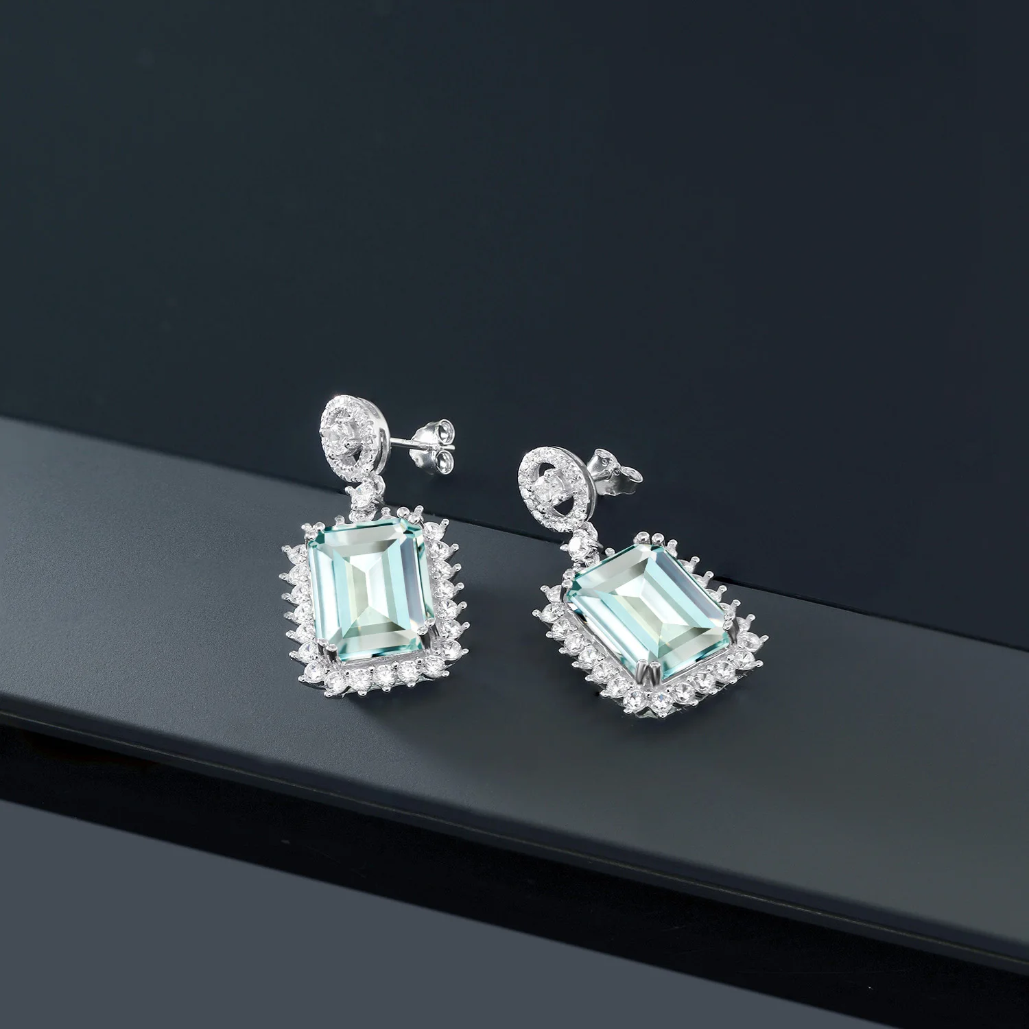 GemStoneKing 13,88 карат восьмиугольник небесно-голубой искусственный Аквамарин висячие серьги 925 пробы серебряные Винтажные серьги для женщин