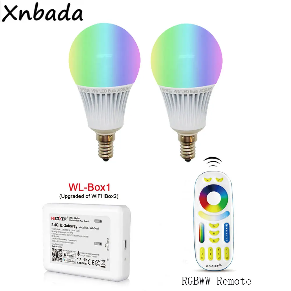 Milight Светодиодная лампа E14 5 Вт RGB+ CCT Светодиодная лампа AC85-265V, беспроводной WL-Box1 светодиодный контроллер, 2,4G беспроводной RGBWW RF пульт дистанционного управления