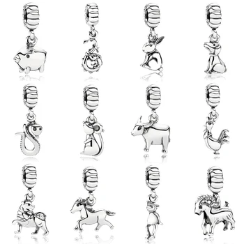 

PDB DZ 36 925 Sterling Silver Jewelry 12 Zodiac Pendant (Multiple Style Selection) Fashion Animal Pendant Fit Women Bracelet