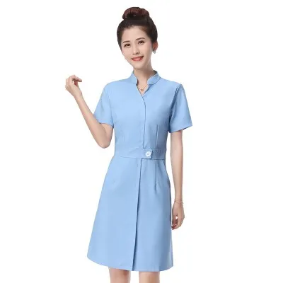 Light Blue Лабораторное платье больница Спецодежда для врача медсестры женщины короткий рукав медицинская форма наряд салон красоты спа модная Рабочая одежда Униформа - Цвет: Light Blue