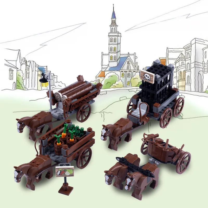 Moc Carro Medievale Hobby Building Blocks Soldato Carro Prigione Van Accessori Per Veicoli Agricoli Giocattoli Per Bambini Compatibili