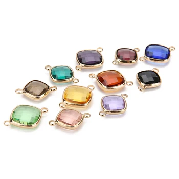 

5pcs/lot 11/13/15mm Plastic Side Square Glass Charm Pendant for Necklaces Bracelet Earrings Connector DIY Jewelry Making Finding