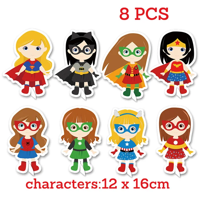hero girl 8PCS Супер герой вечерние принадлежности приглашения подарочная коробка воздушные Шары Баннер соломенная Подарочная сумка торт Топпер бутылка для воды День рождения украшения - Цвет: hero girl 8PCS
