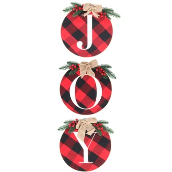 

3Pcs Christmas Decoration JOY Sign Wooden Wreath Christmas Decoration for Home Xmas Door Wall Hanging Ornaments