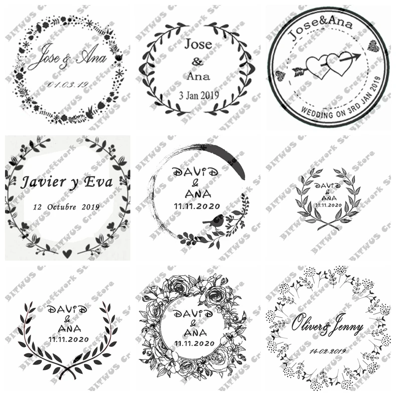  40mm Round Personalized Stamp 18 styles option Self Inking Custom Wedding Stamp With Personal Name  - 4.00015E+12