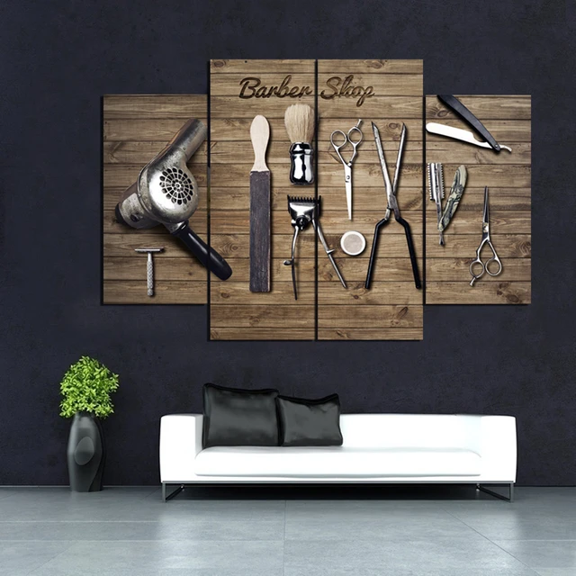 Decoración de barbería Accesorios de afeitado, lienzo para pared (24 x 16)